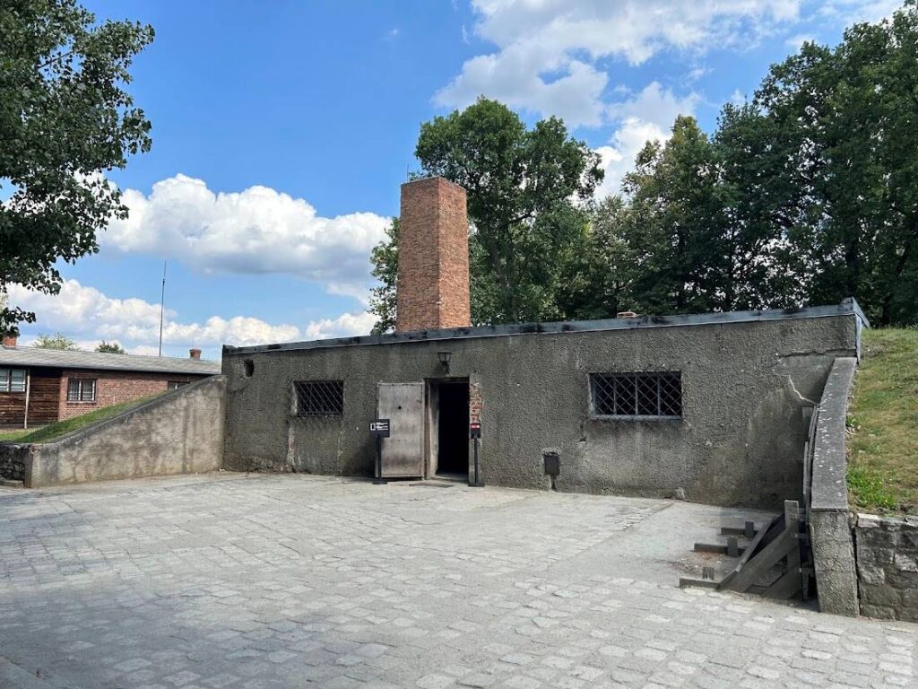 Outside crematory at Auschwitz I