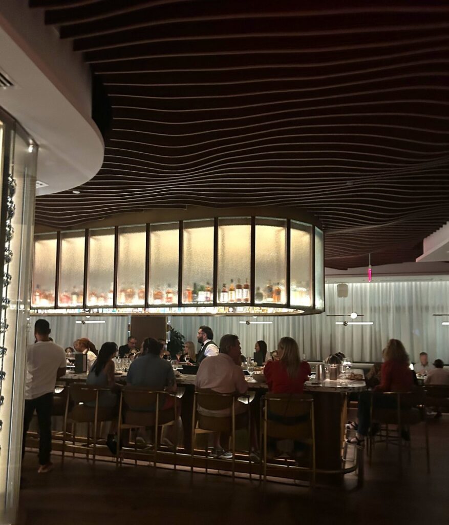 The chic bar area at 1587 Prime Steakhouse, an upscale restaurant, opened by Travis Kelce and Patrick Mahomes