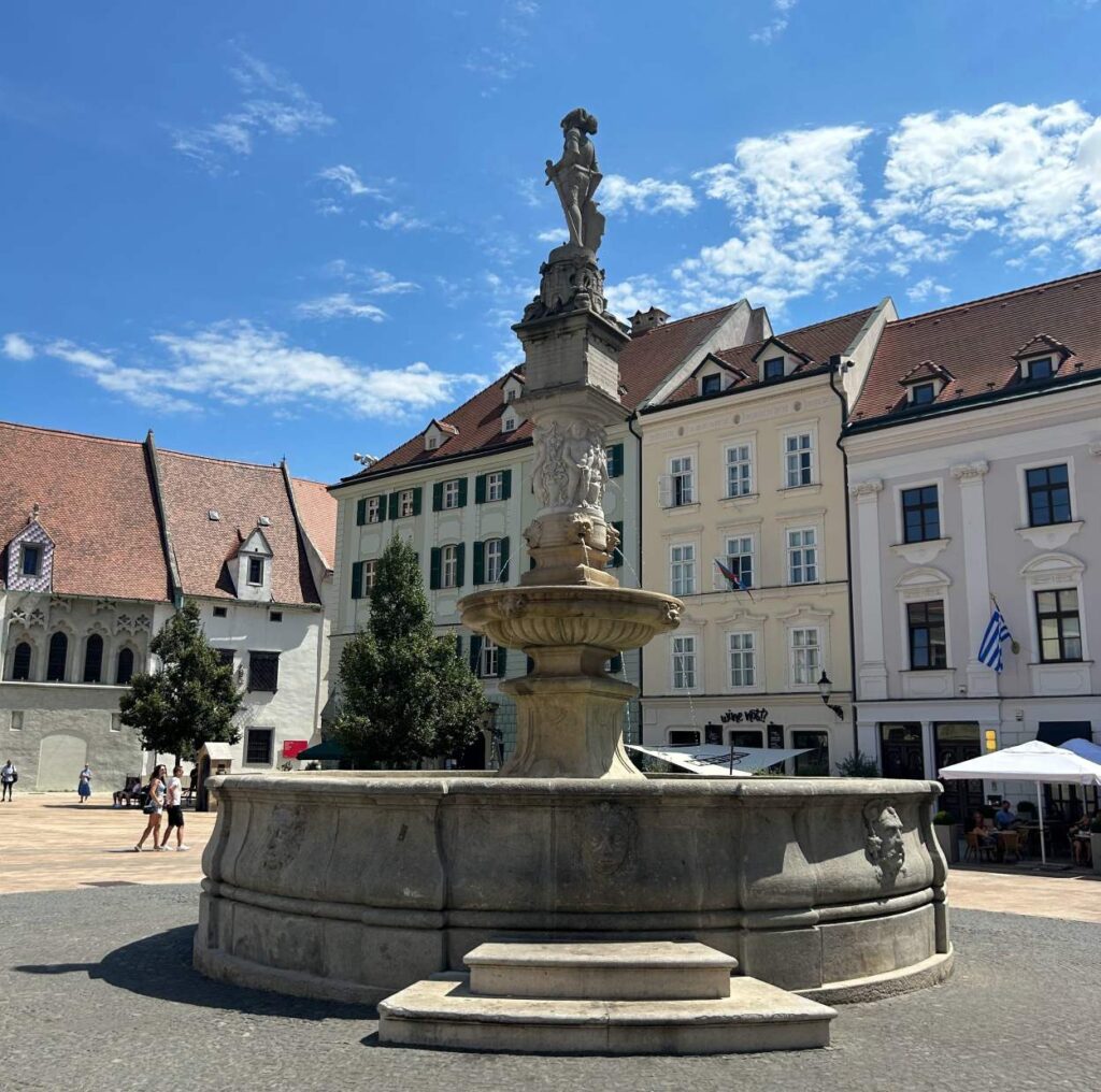 Bronze street sculpture in Old Town Bratislava, seen while spending one day in Bratislava.