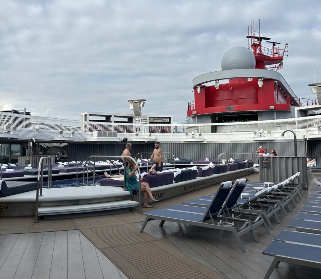 The pool on Virgin Voyages’ Scarlet Lady