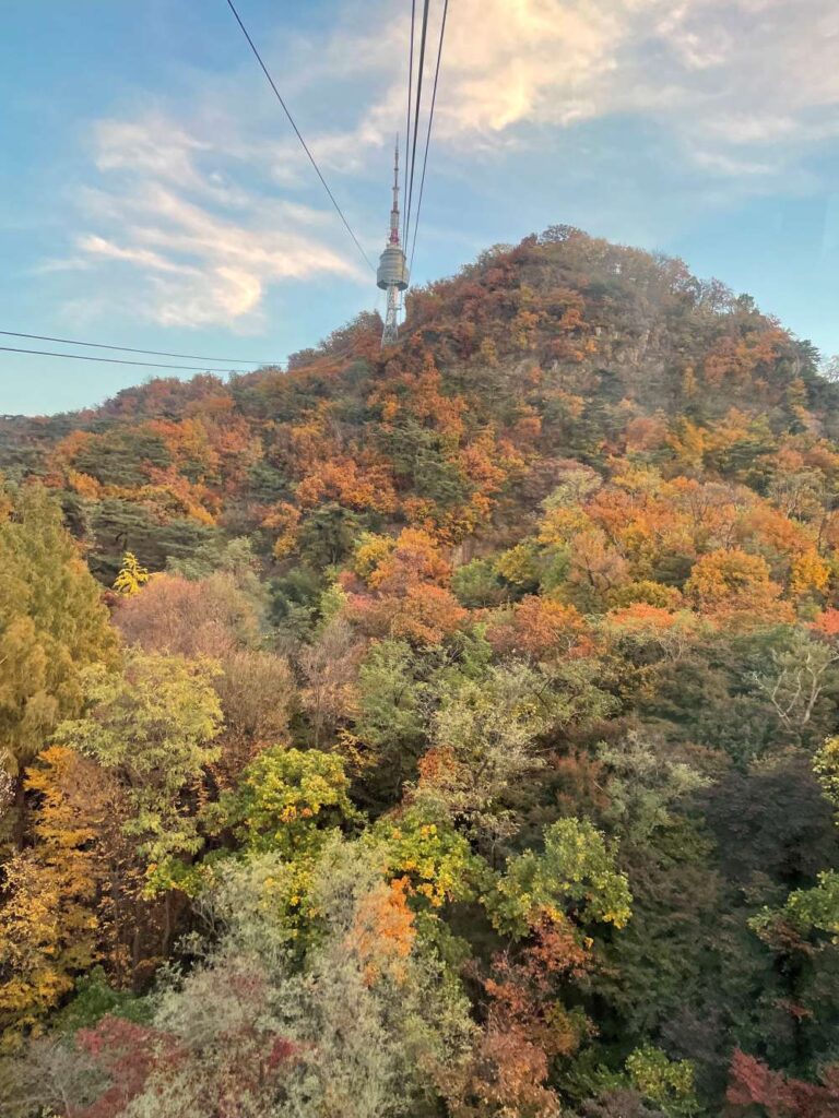 The cable car ride up the Namsan Mountain to reach N Seoul Tower