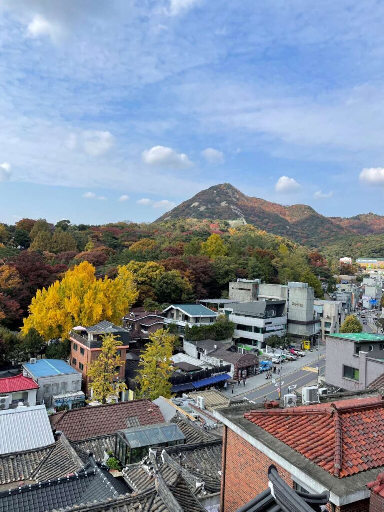 A panoramic view of Bukchon Hanok Village, a top destination in Seoul.