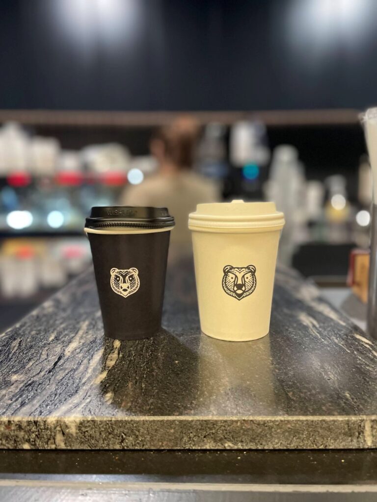 Coffee cups served at Leeum Museum of Art with their logo at Seoul.