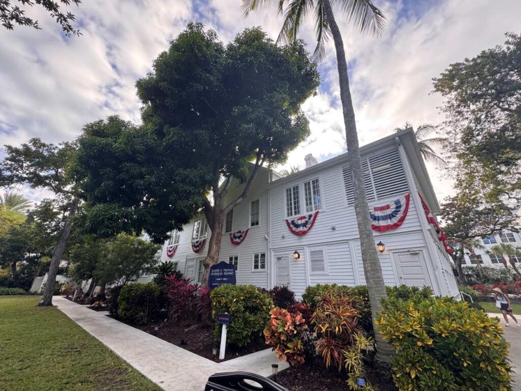 Exterior view of the Truman Little White House surrounded by tropical gardens