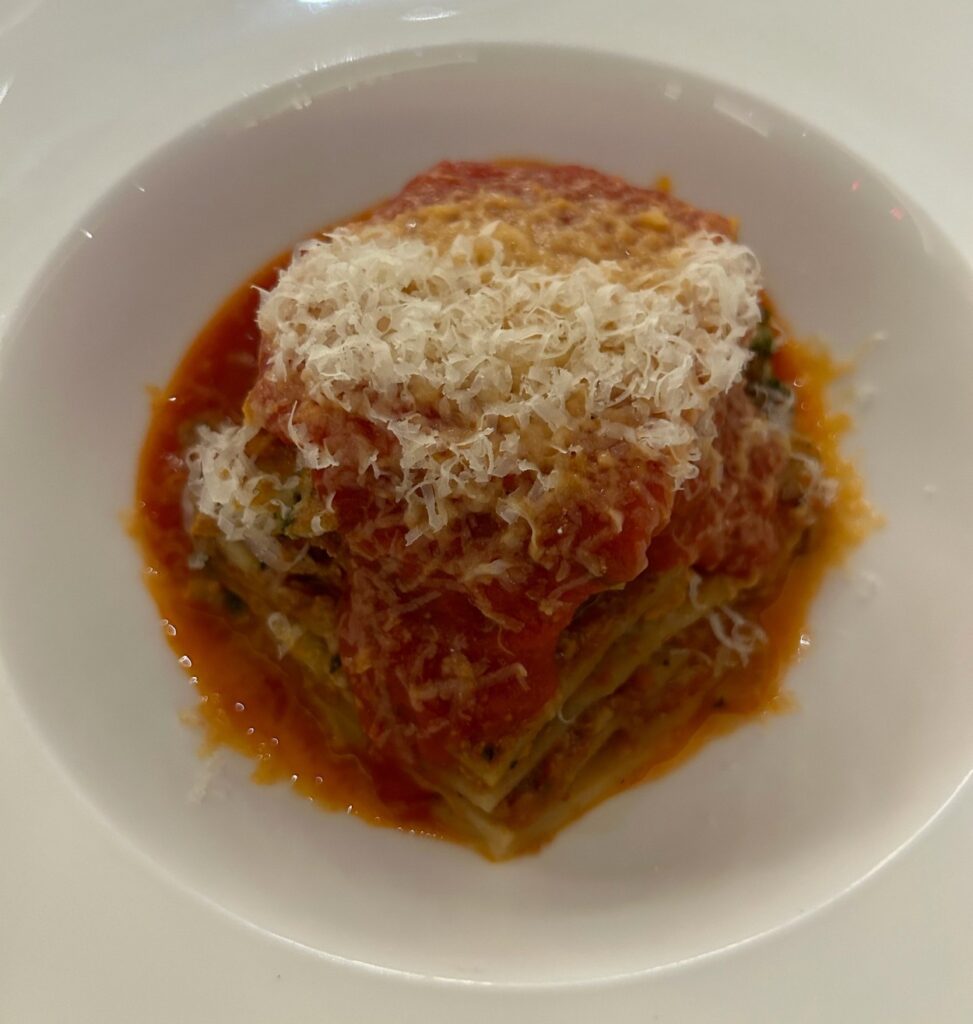 a dish served in the restaurant of Delta One Lounge for member travelers at JFK.