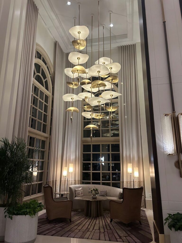The chic lobby of the Ritz-Carlton, Naples a beachfront luxury resort to stay on a Southwest Florida visit.