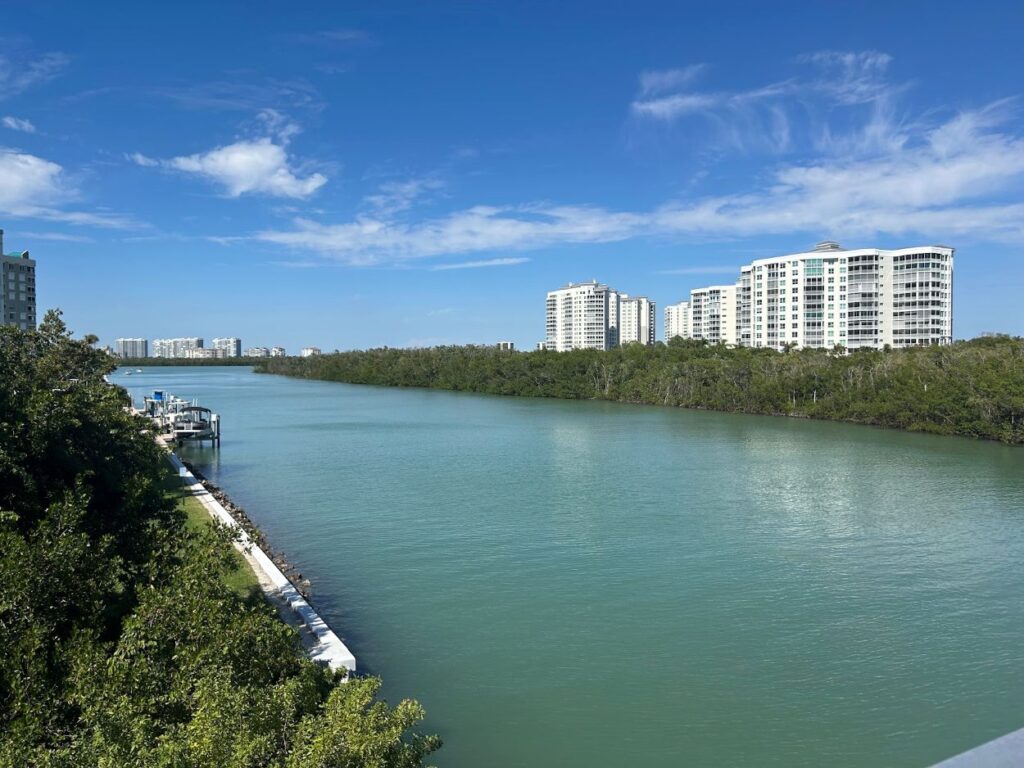 City view from Wiggins Pass, Naples visited on a Southwest Florida trip.
