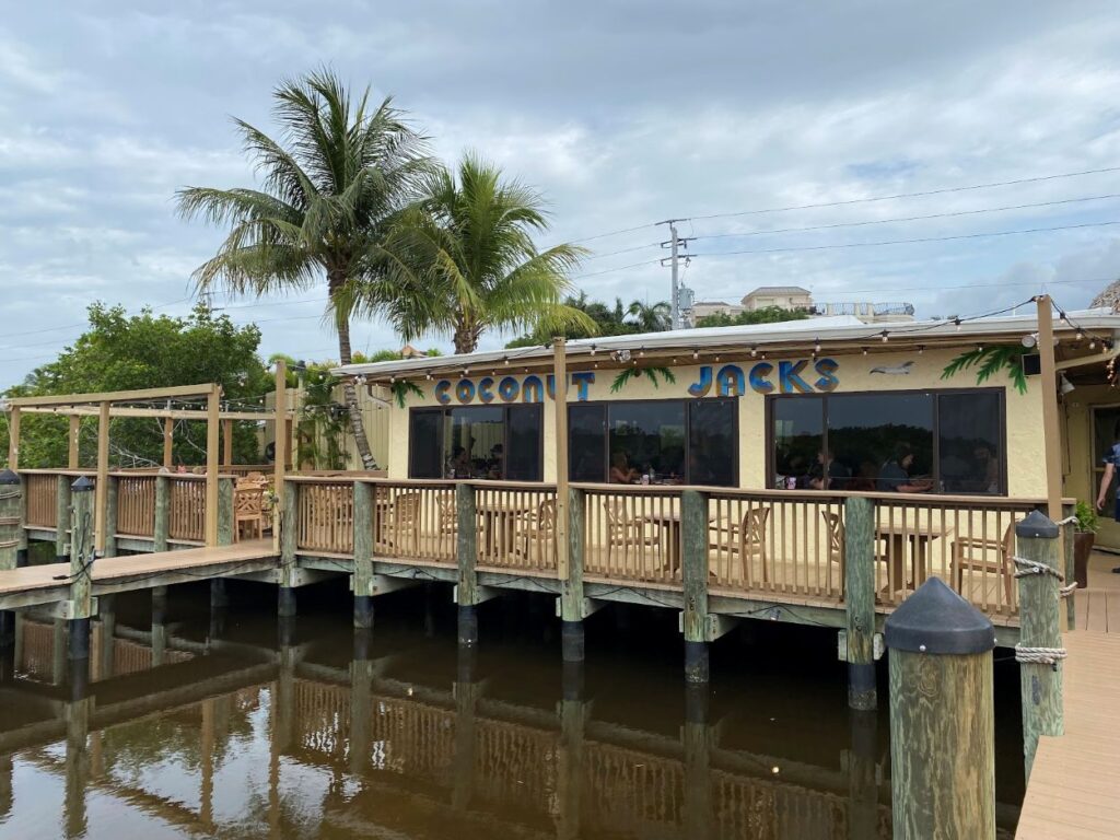 Lively waterfront atmosphere at Coconut Jack’s Waterfront Grille at Bonita Springs