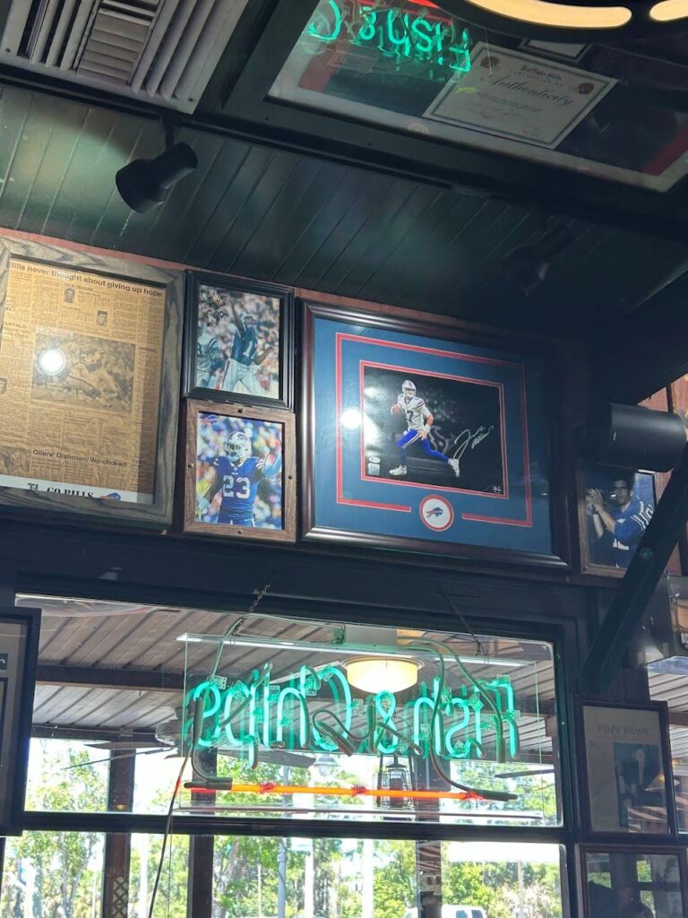 The interiors of Buffalo Chips Restaurant is designed like a Buffalo sports museum