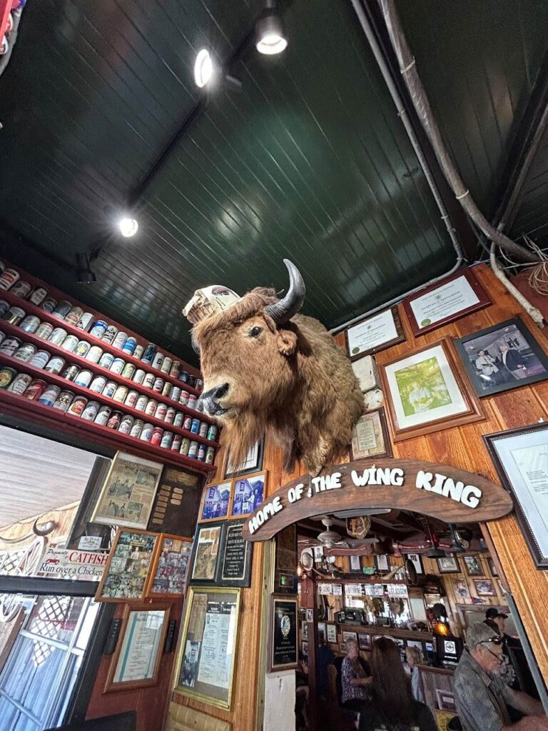 "Home of the Wing King" display at Buffalo Chips Restaurant