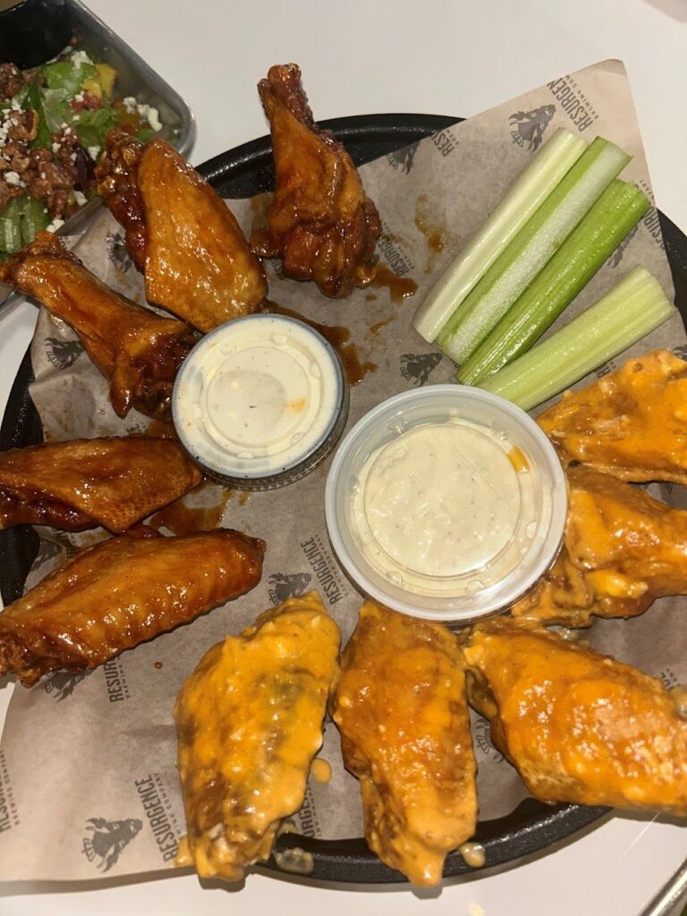 Buffalo Bleu Cheese and Hot Honey BBQ served at Resurgence Brewing Co. in Fort Myers, Florida