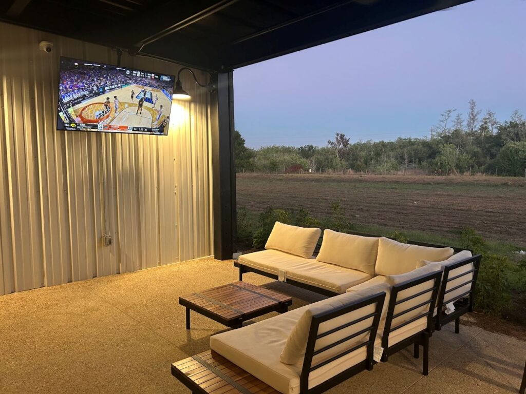 The lobby seating at Resurgence Brewing Co. in Fort Myers, Florida with TV view for enjoying Superbowl matches