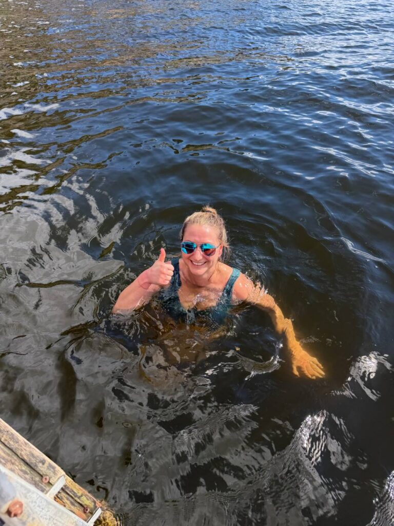 Travelers enjoying a Nordic sauna and cold plunge experience in Sweden.