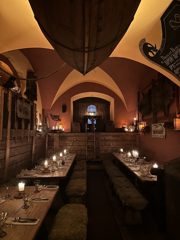 Viking dining experience at Aifur Krog & Bar featuring Nordic cuisine and historic ambiance