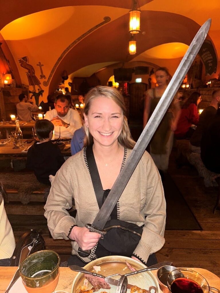 Guests enjoying Viking-style food and drinks at Aifur Krog & Bar in Gamla Stan