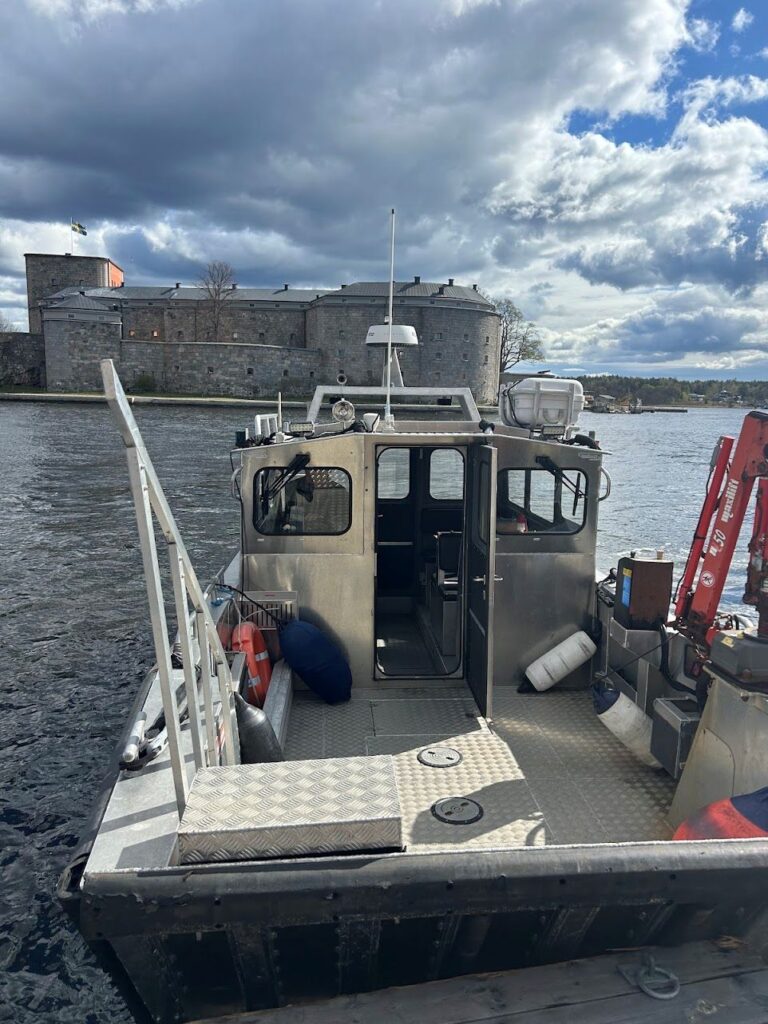 Traditional Swedish water taxi ride between islands near Stockholm.