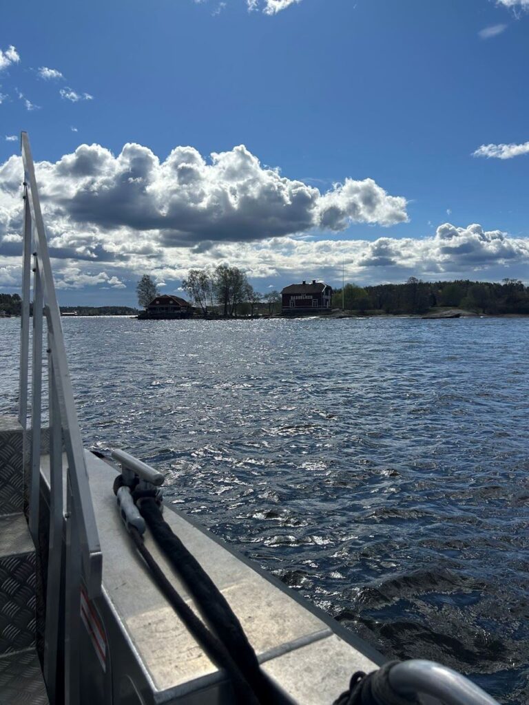 Scenic water taxi transportation through the islands of the Stockholm archipelago.