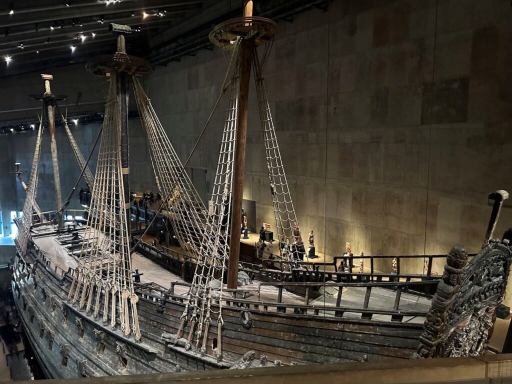 Interior view of Vasa Museum showcasing the restored 1600s ship