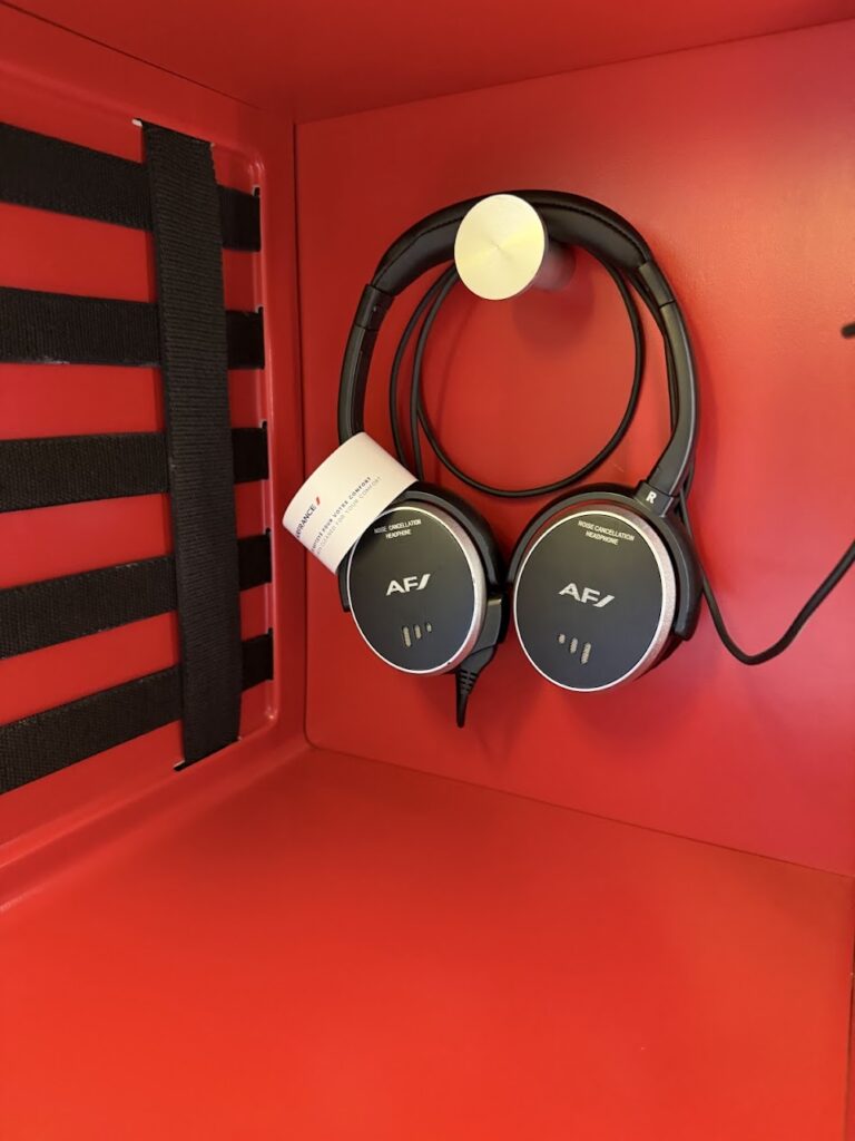 The Air France's branded headphones  with noise cancellation provided to business class travelers.