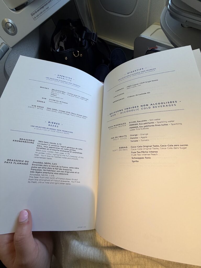 The selection of French beers served to business class travelers on Air France.