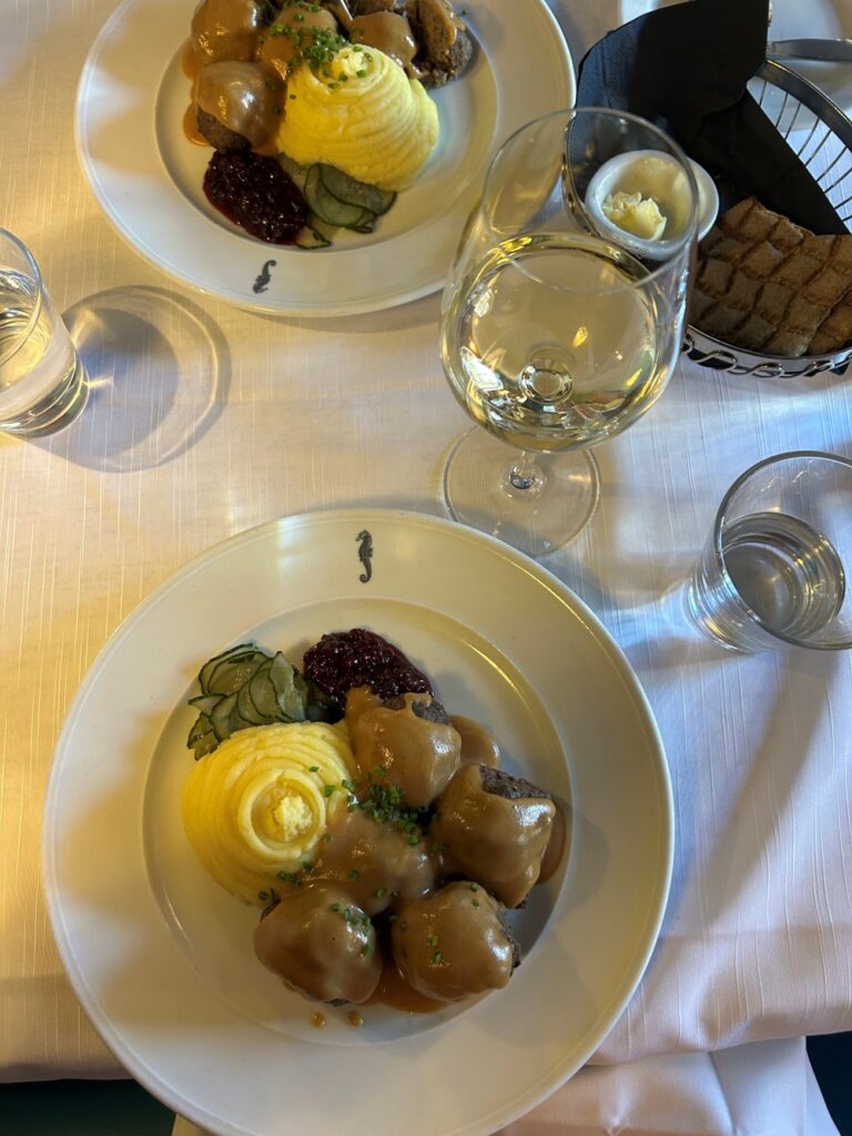 Traditional Finnish lunch at Restaurant Seahorse featuring classic local dishes in a historic setting