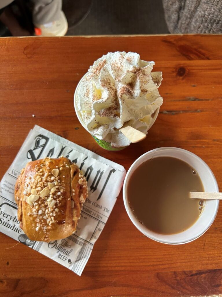 Traditional Finnish-style meat pie enjoyed at Café Regatta with a hot coffee