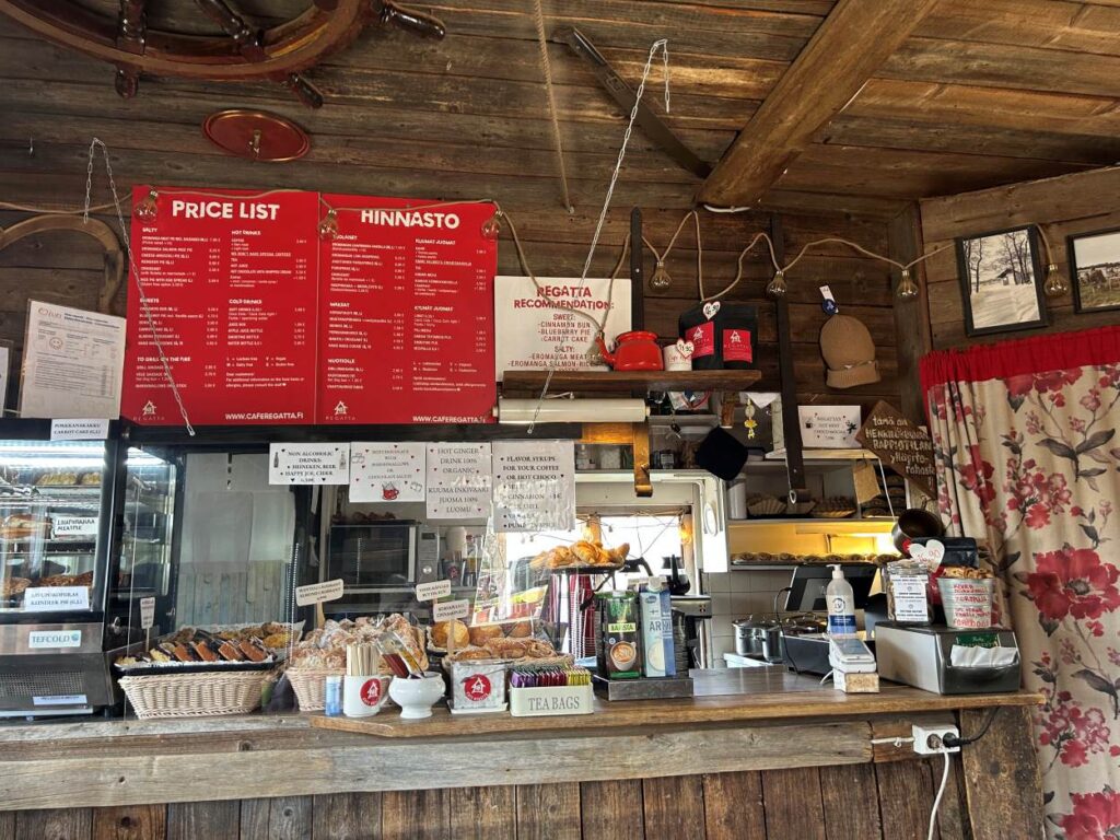 Traditional Finnish café experience at Café Regatta with wooden décor and cozy interiors