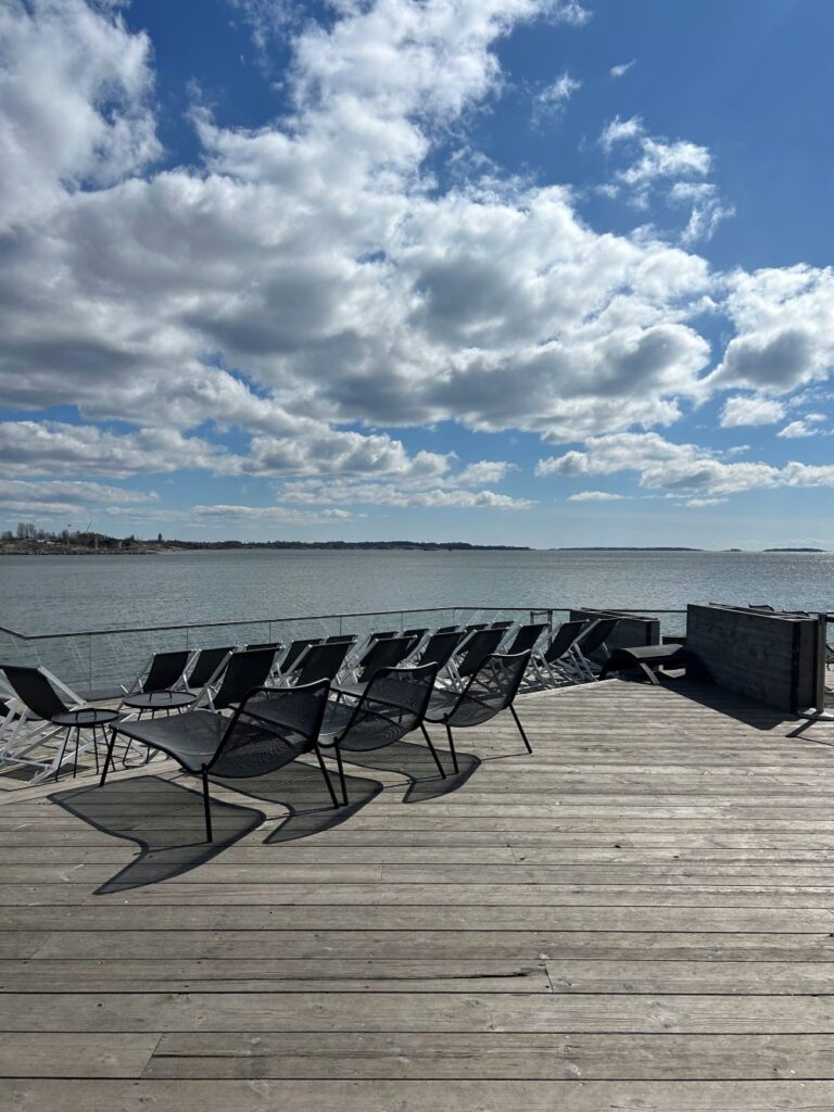 Modern waterfront sauna at Löyly with stunning coastal views
