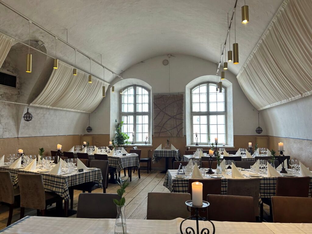 Cozy brewery interior at Suomenlinna Brewery housed within a centuries-old building