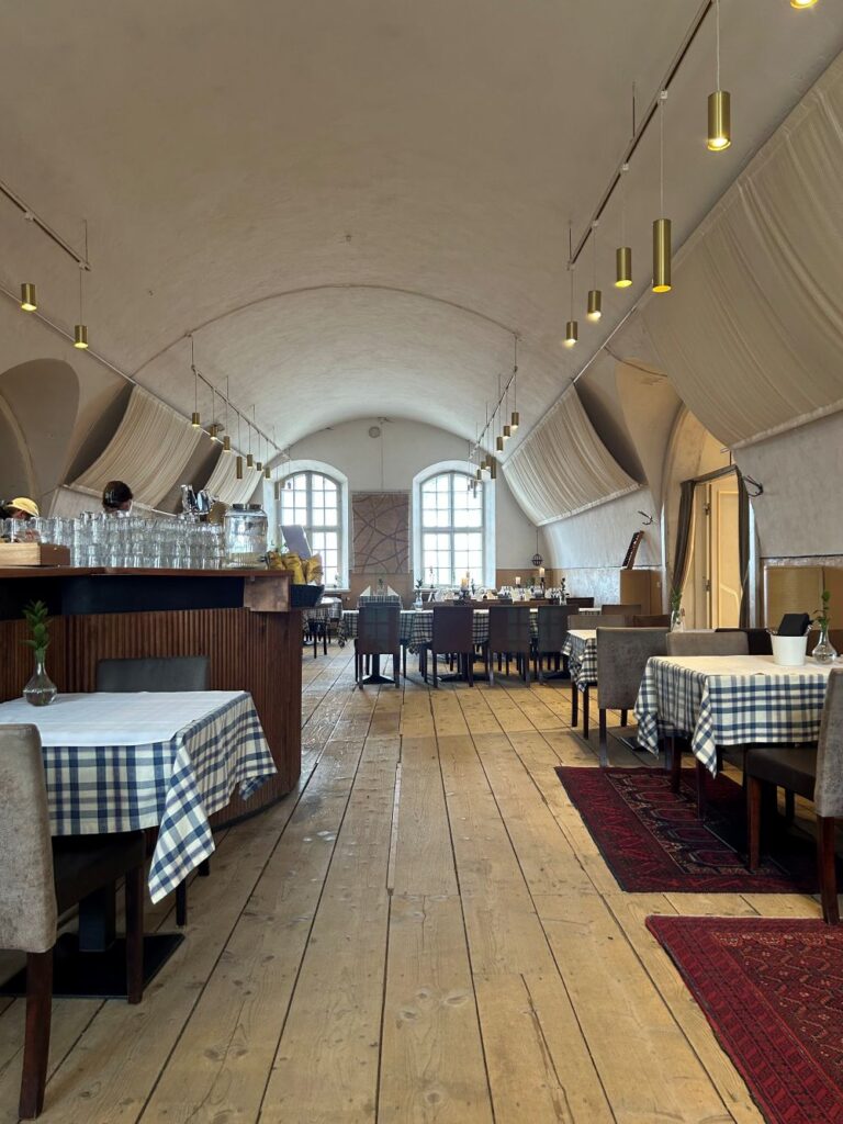 Rustic dining atmosphere inside Suomenlinna Brewery on Suomenlinna Island