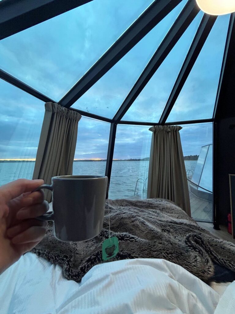 Sea-view igloo room at Hilton Helsinki Kalastajatorppa overlooking the tranquil Baltic coastline