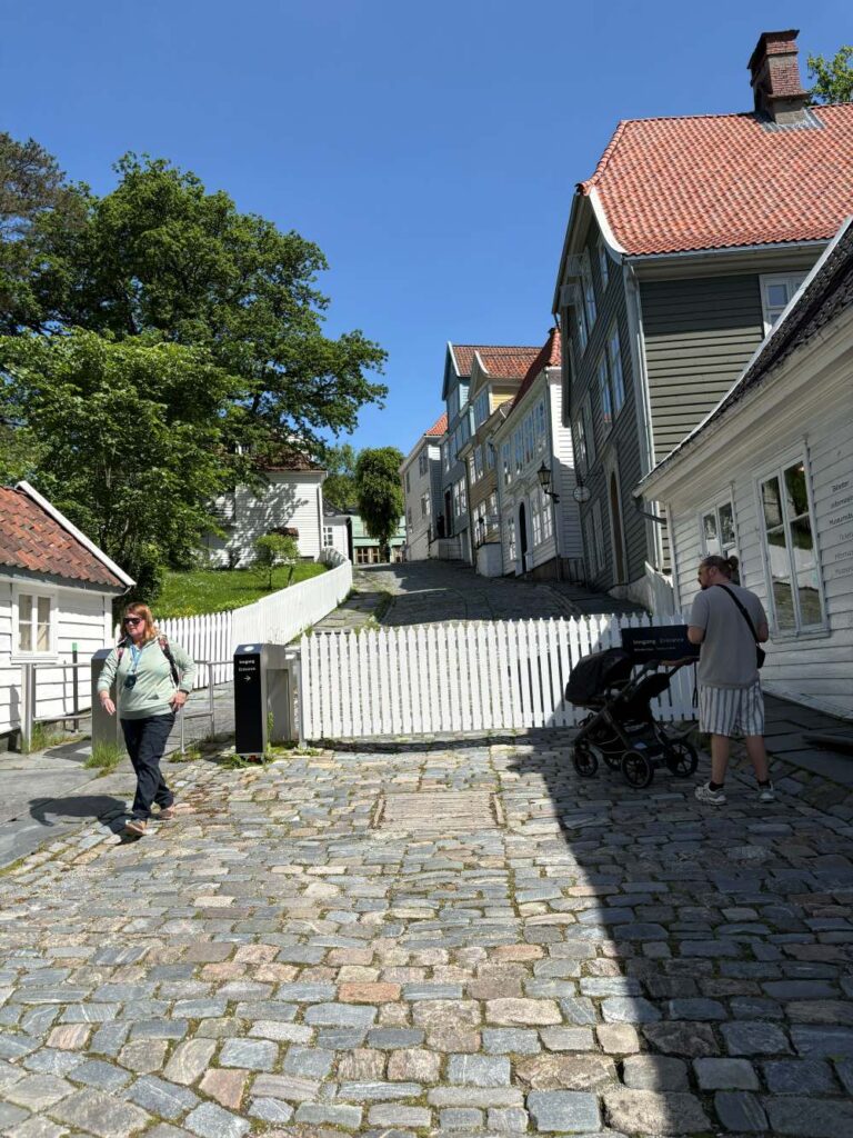 Historic wooden houses at Gamle Bergen Museum recreating 18th- and 19th-century Bergen