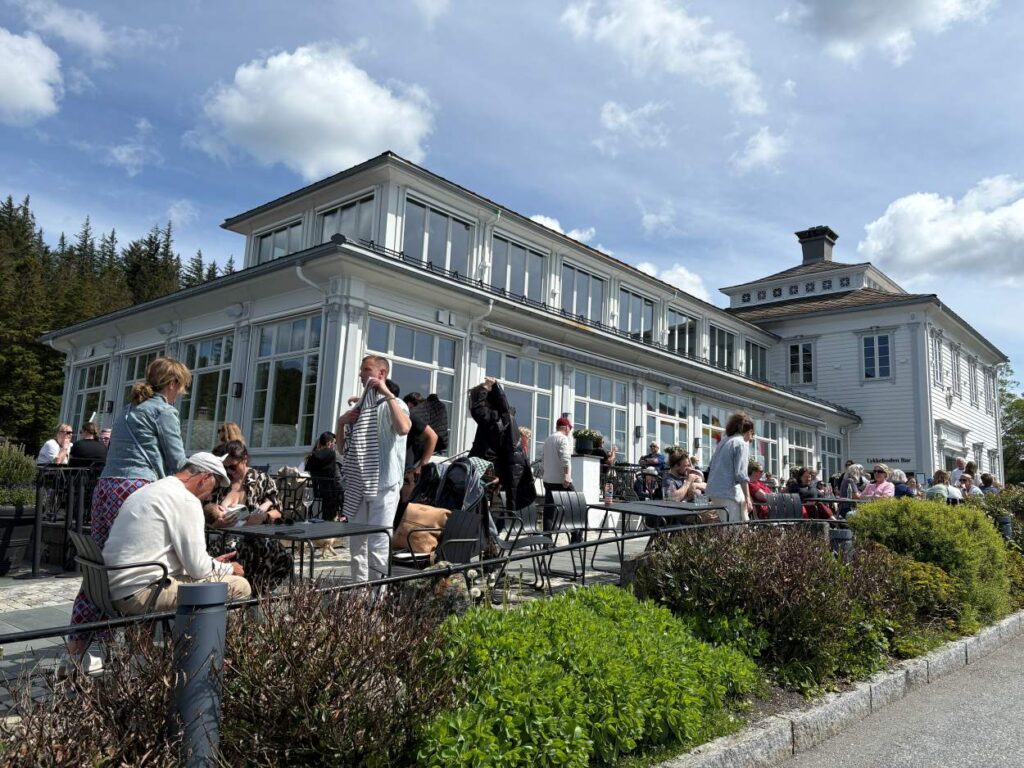 Restaurant with outdoor seating at Mount Fløyen