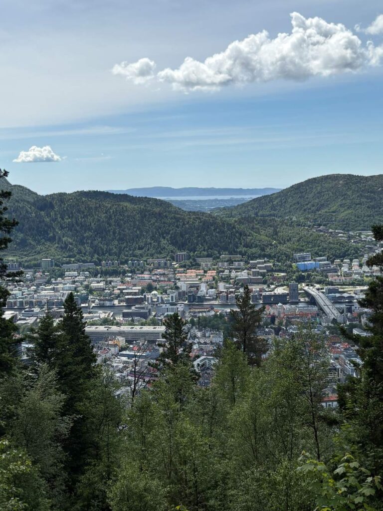 Panoramic viewpoints along the hiking route from Mount Fløyen to Bergen