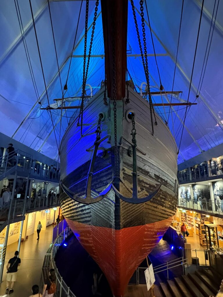 The historic polar ship Fram displayed inside the Fram Museum