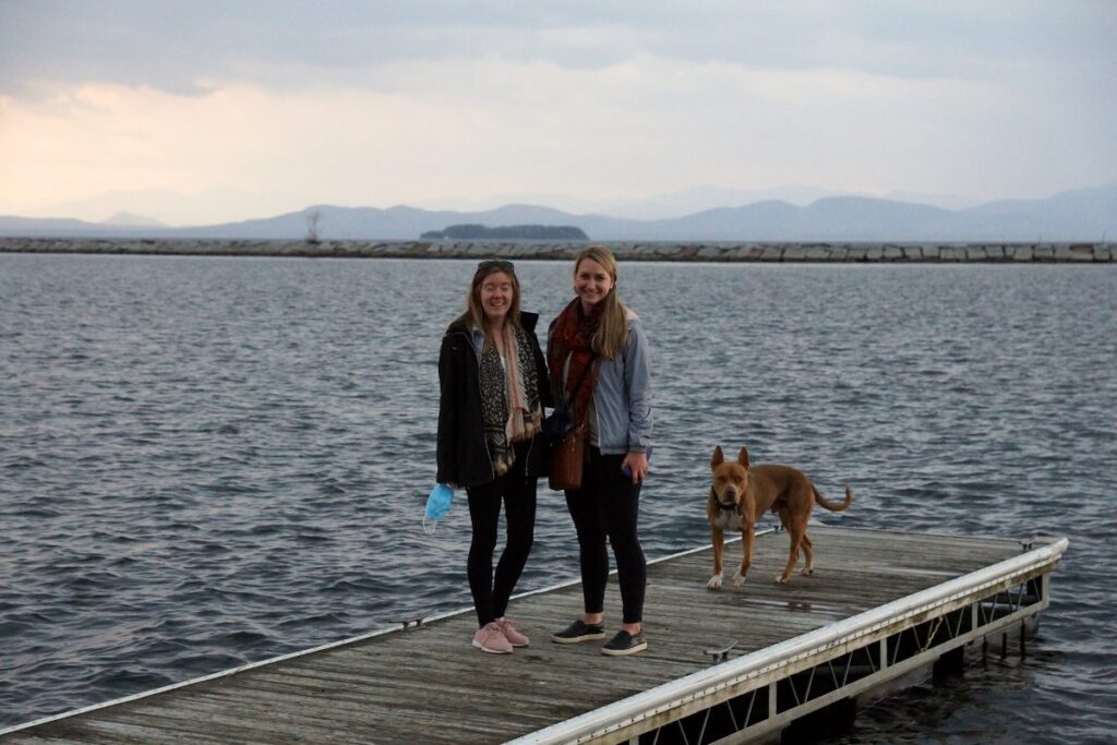 Colorful Burlington waterfront overlooking Lake Champlain during a scenic Vermont in Fall road trip