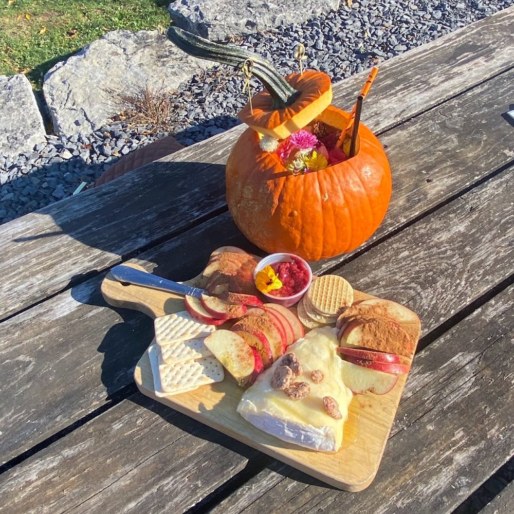 Rustic fall decorations and seasonal displays at Crazy Daisies Farm.