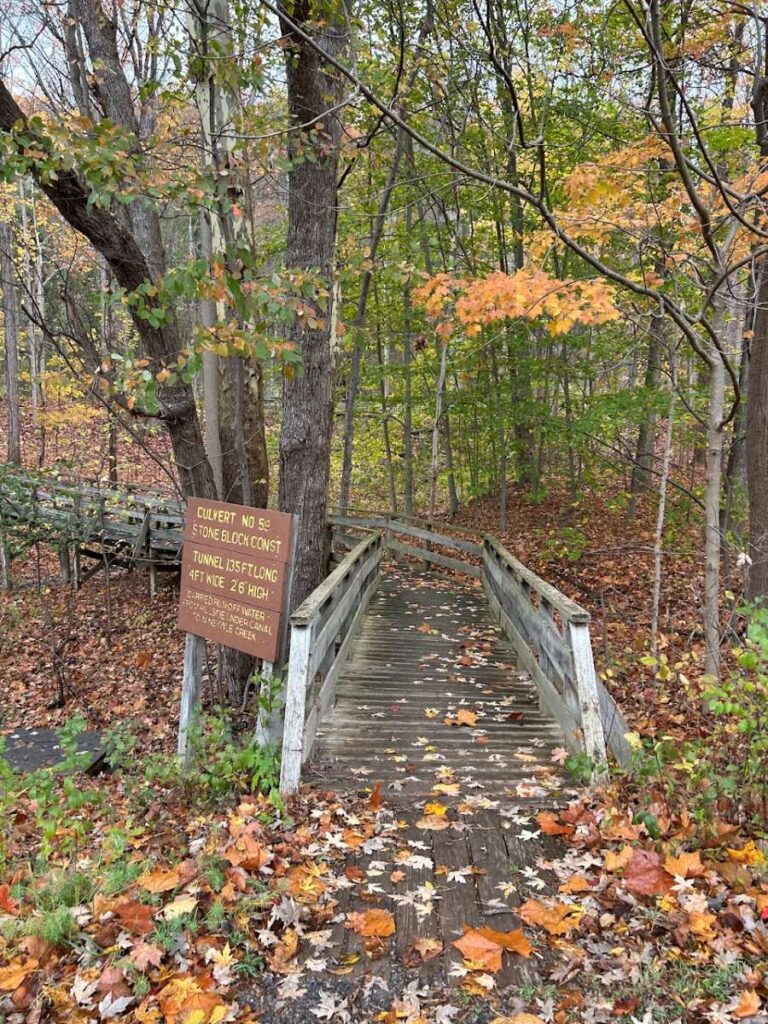 Scenic fall walk along the historic Erie Canal Trail in Central New York.