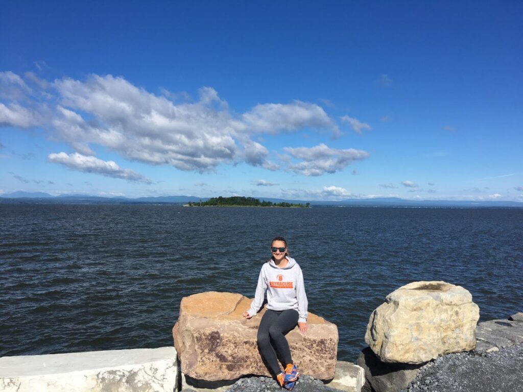 Peaceful Colchester Causeway Trail overlooking Lake Champlain amid vibrant Vermont in Fall scenery