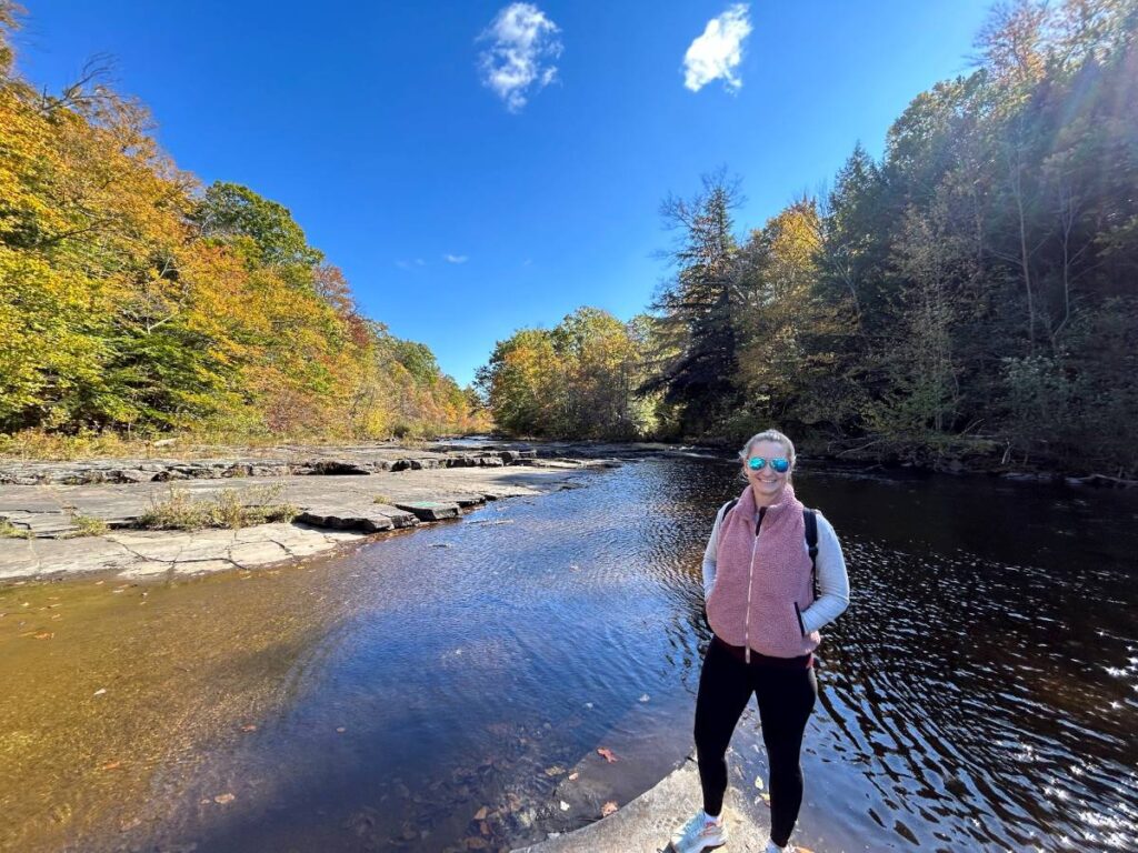 Visitors hiking to Salmon River Falls during the fall season in Central New York.
