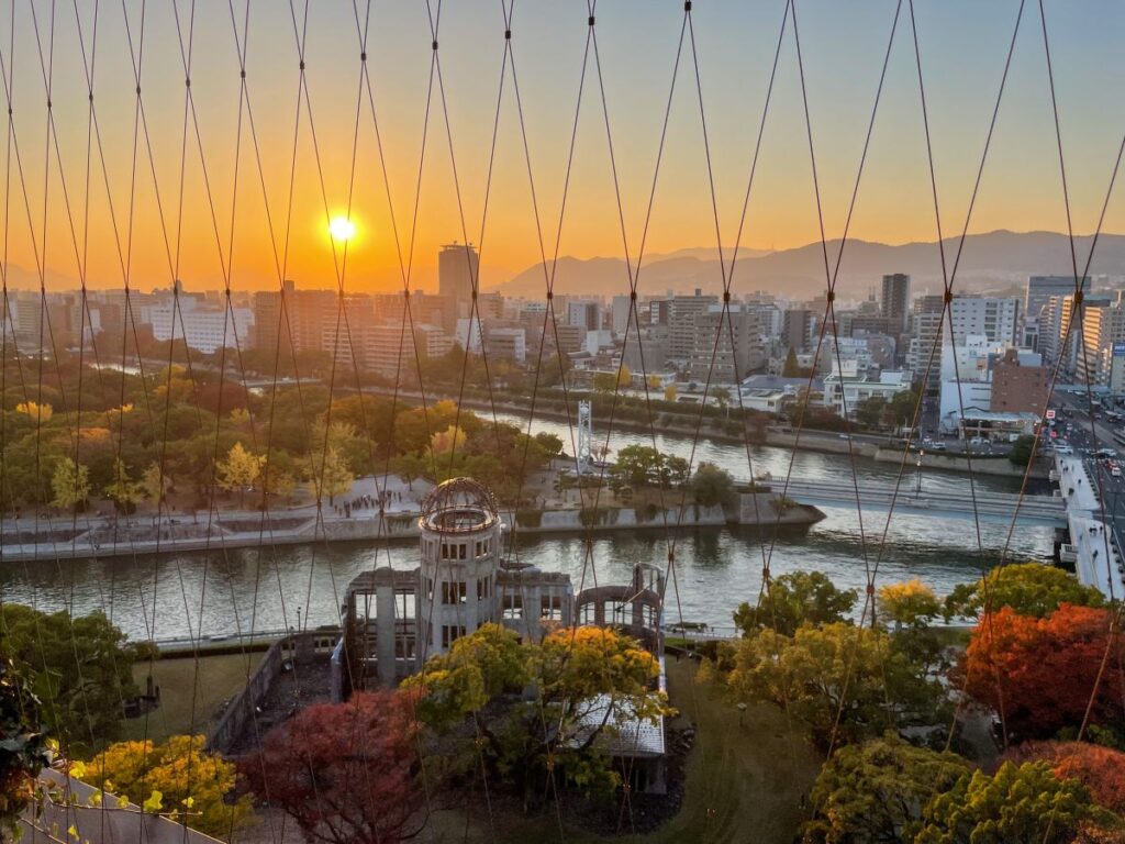 Orizuru Tower in Hiroshima, Japan, offering panoramic views of the city and the Atomic Bomb Dome