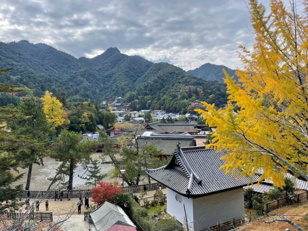 Beautiful view of Miyajima Island and its surrounding mountains from the Seto Inland Sea