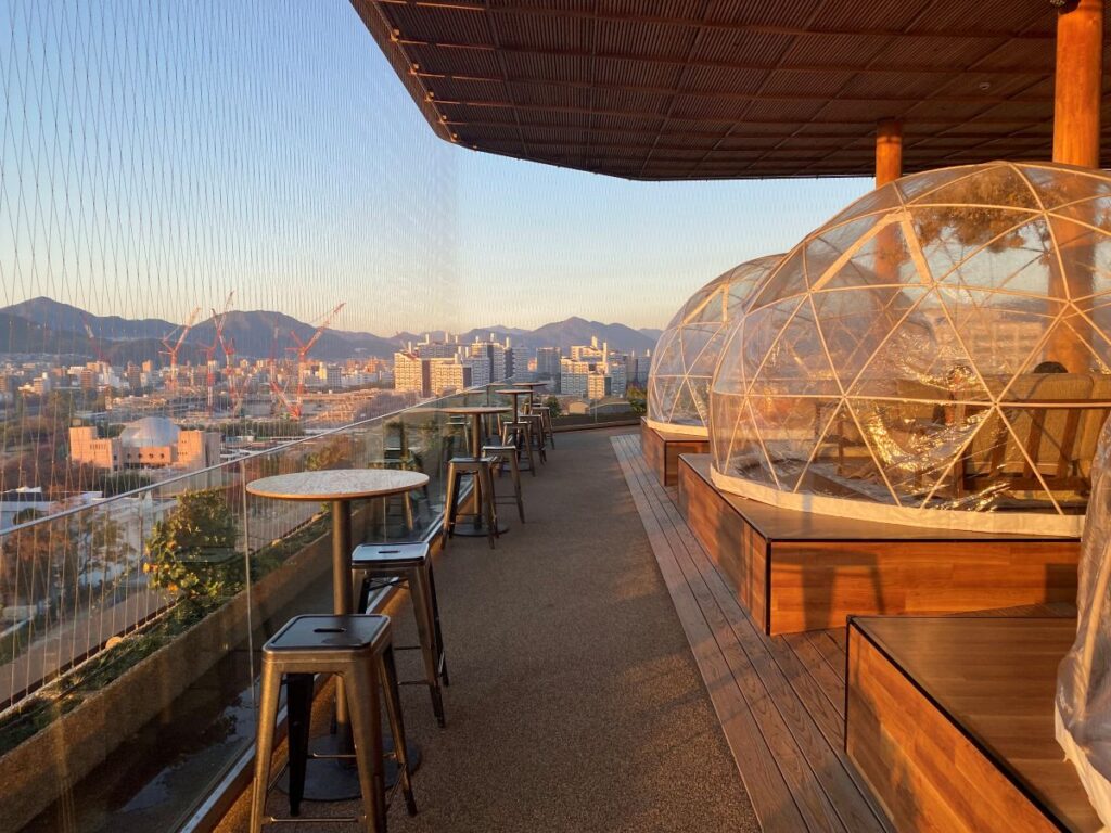 Orizuru Tower in central Hiroshima with its distinctive modern architecture and panoramic observation deck