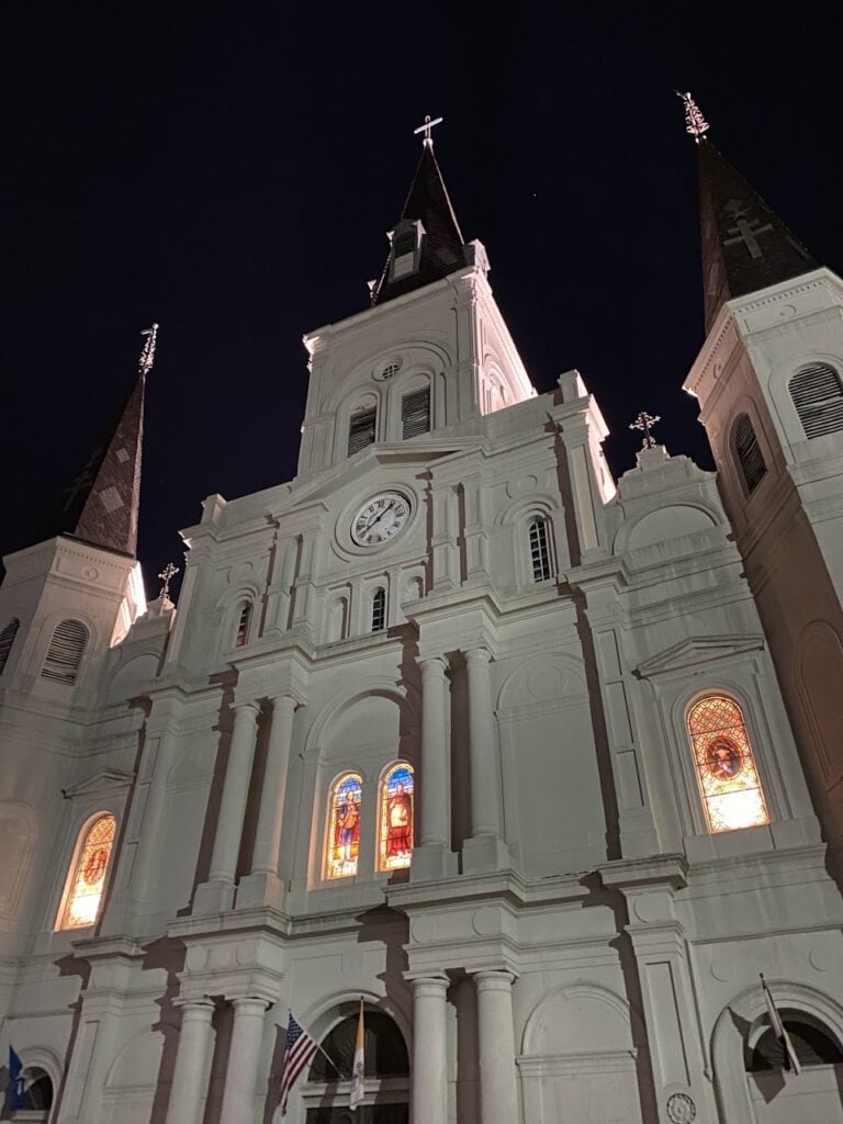 Jackson Square and St. Louis Cathedral on a spooky 2 Day Haunted New Orleans Itinerary in the French Quarter